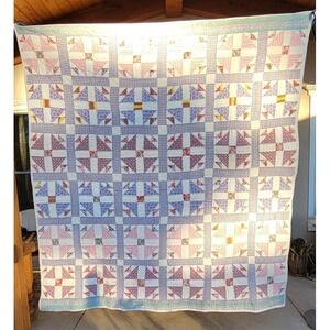 Vintage Handmade Twin Quilt Pastel Pinwheel Broken Dishes Cottage 64x78